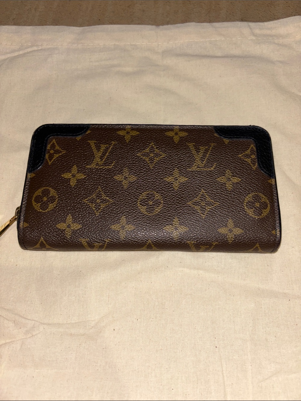 Louis Vuitton Monogram Zip Wallet with Black Corner Trim
